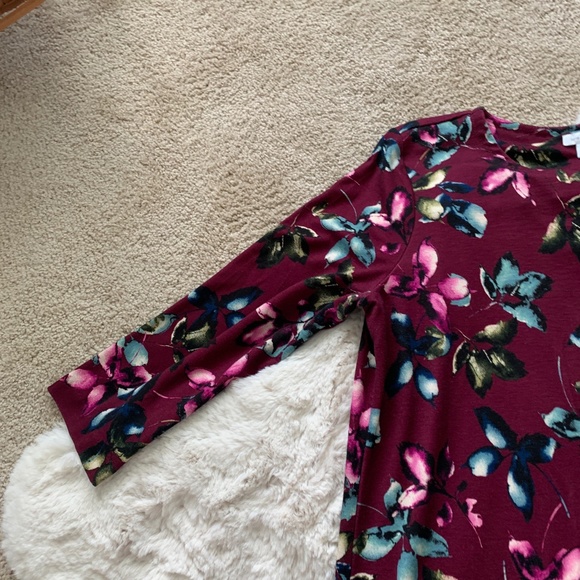 J. Jill Burgundy Leaf Ponte 3/4 Sleeve Dress- M - Picture 5 of 9